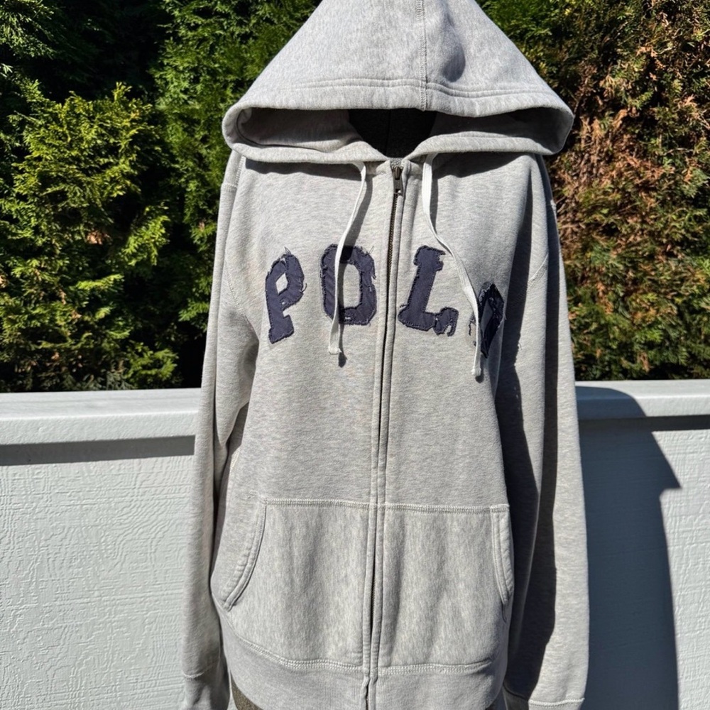 Polo Ralph Lauren Distressed Spellout Zip Hoodie - Gray - XL